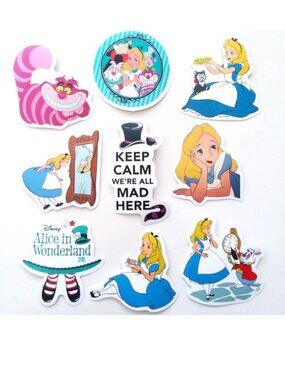 Alice in Wonderland Stickers 9 Lot Cheshire Cat Laptop Water Bottle Luggage Fun